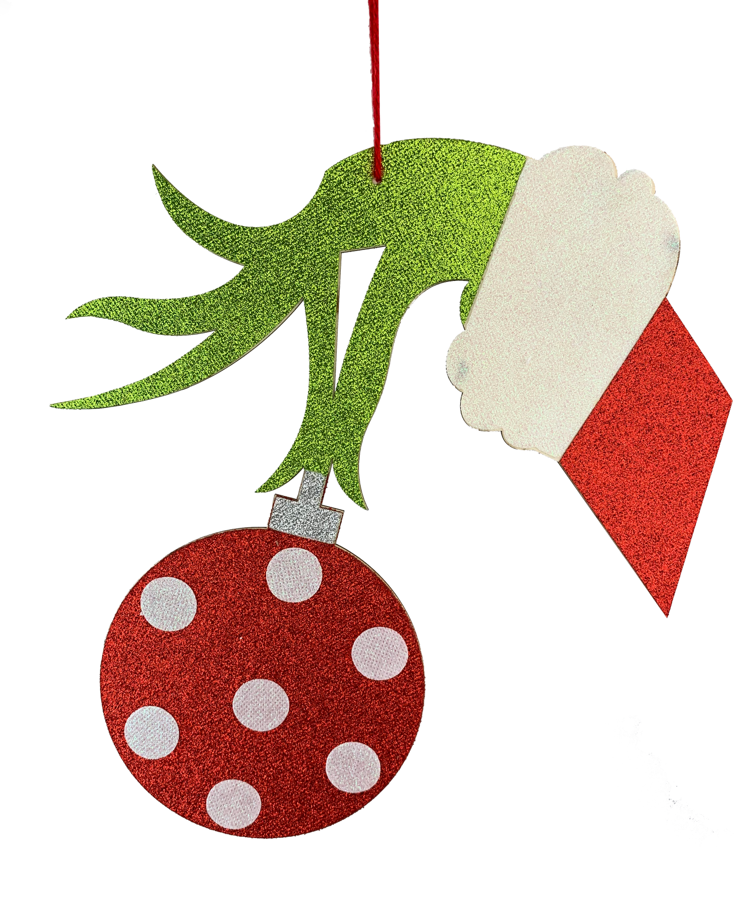 85503RWG 12"Hx10"W Hand W/Ball Ornament Wood Red/White/Green