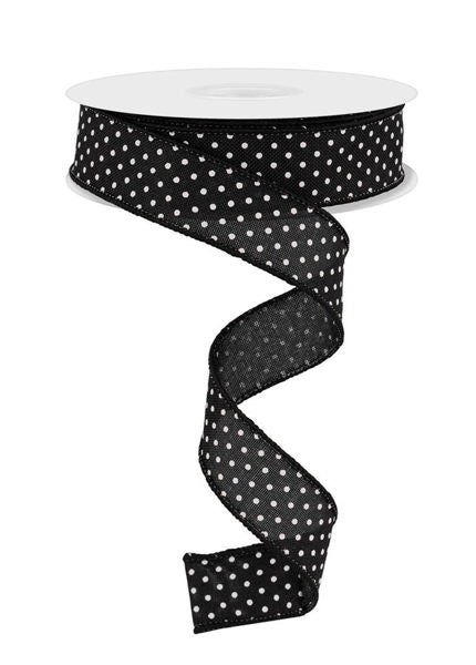 RG0765102 7/8" x 10yd Raised Swiss Dots On Royal Black/White