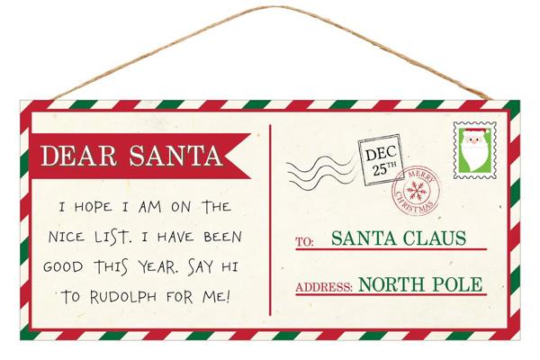 AP8479 12.5"L x 6"H Dear Santa Postcard Sign Cream/Green/Red