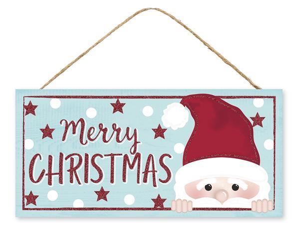 AP884814 12.5"Lx6"H Gltr Peeking Santa/Christmas Light Blue/Red/White