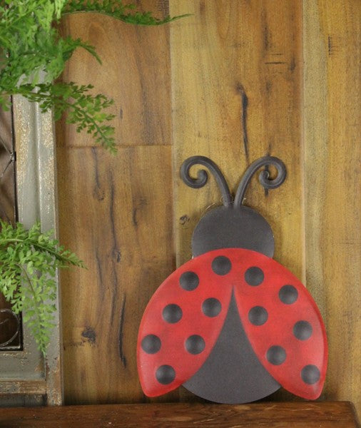 MD0599 12”Hx9.25”L Metal Embossed Ladybug Red/Black