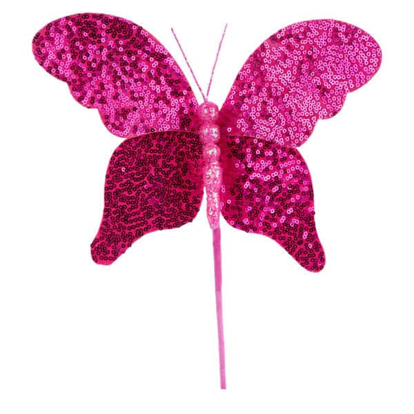 MN038511 11"L Sequin Butterfly Pick Hot Pink