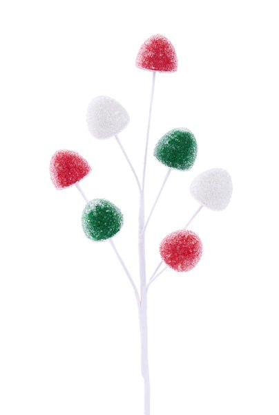 MN0370J8 11"L Glass Beads/Styro Gumdrops Pick White/Red/Emerald