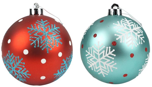 XH1113 120Mm Polka Dot/Snowflake Ball Ornament Turq/Red/White