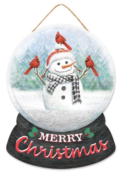 AP07309 12"H Christmas Cardinal Snow Globe Sign Wht/Blk/Red/Smoke/Sage