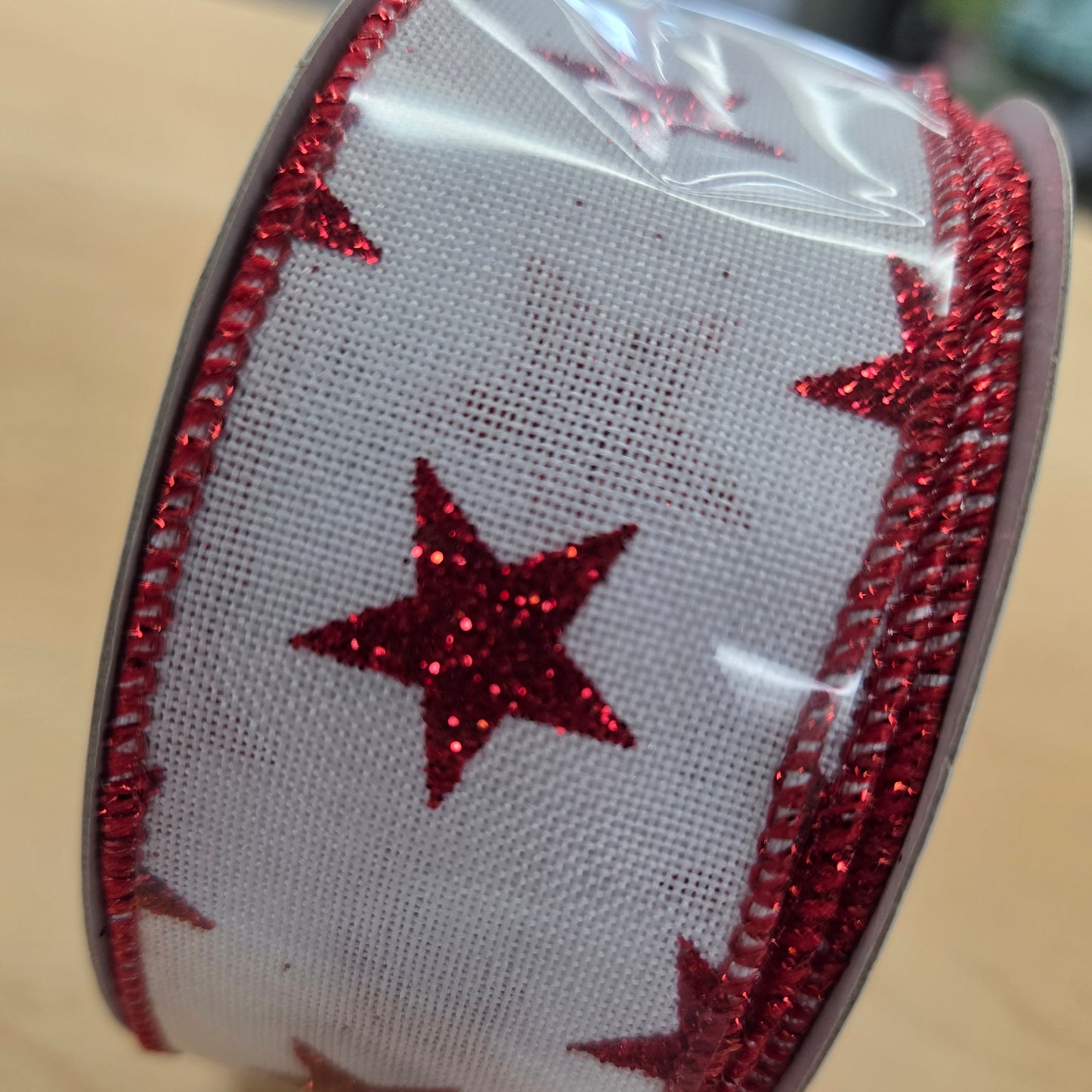RGA1109F4 1.5"x10Yds Glitter Stars White/Red