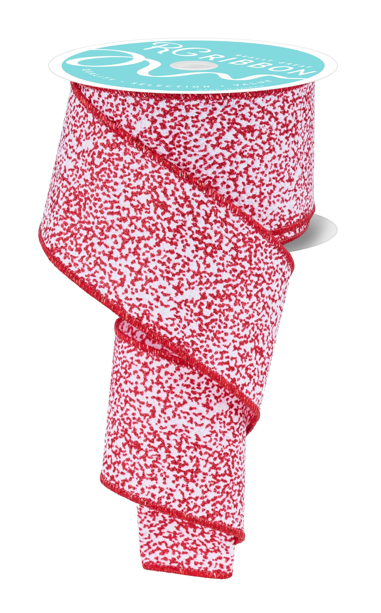 RGF181424 2.5" x 10yd Snow Glitter White/Red