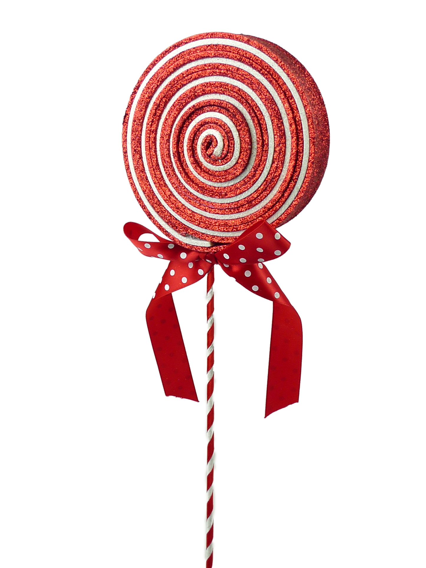 84810RDWT 22"HX5"DIA Glitter Lollipop Pick Red/White