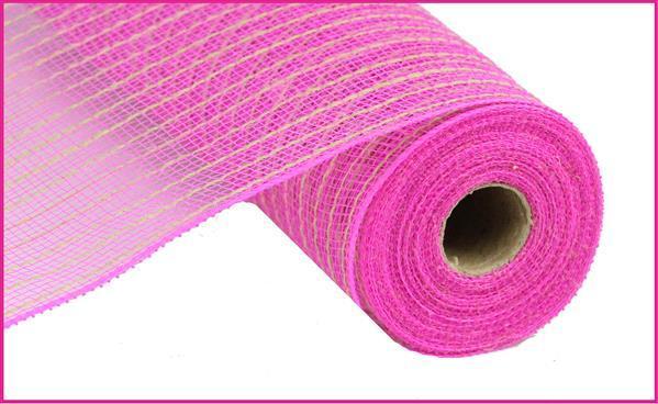 RY8005C6 10.25" x 10yd Poly/Jute Mesh Hot Pink/Natural