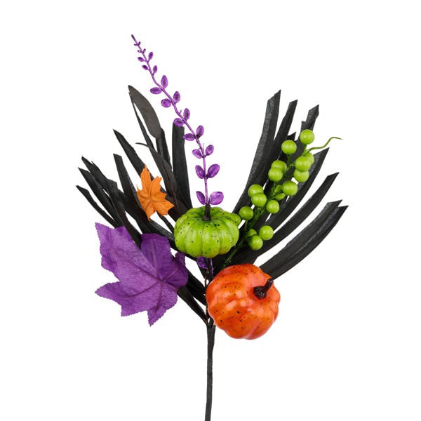 HA180882 16"L Pumpkin/Berry/Leaf/Grass Pick Black/Purple/Orange/Lime