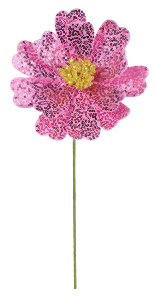 FH814322 8"Dia Sequin Flower Stem, 18"Oal Pink