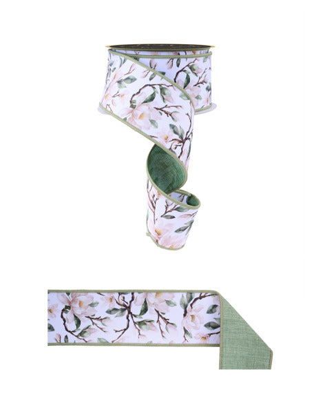 LX101527 2.5" x 10yd Magnolias/Fused White/Cream/Green