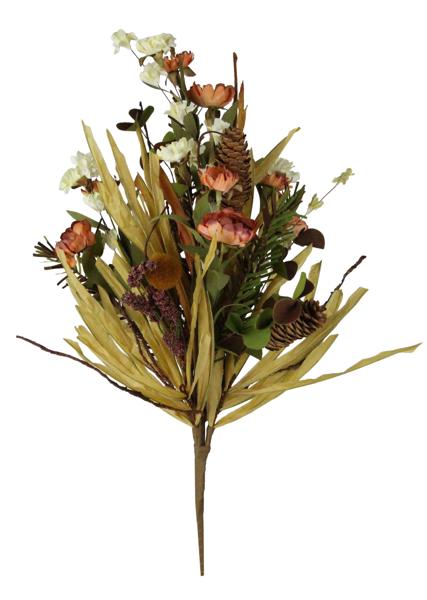 FH8062 25"L Paper Daisy/Flower/Pinecone Spray Red/White/Tan/Green