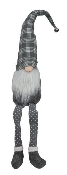XN4182 17.5"H Check Fabric Sitting Gnome Grey/White