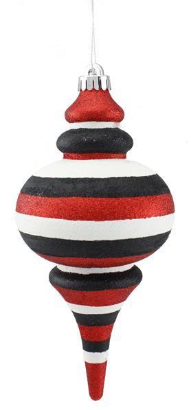 XY8531A1 10"H Horizontal Glitter Finial Ornament Red/Black/White