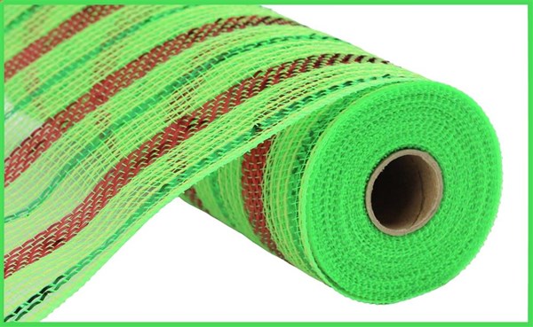 RY802045 10.25”x10YD Poly/Faux/Jute/Metallic Mesh Lime/Red/Emerald