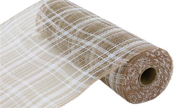RY834548 10.25" x 10yd Farmhse Plaid Faux Jute Mesh Natural/White