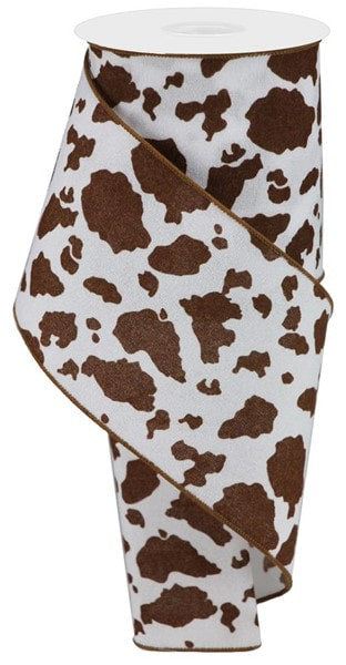 RGB137804 4" x 10yd Fuzzy Cow Print White/Brown