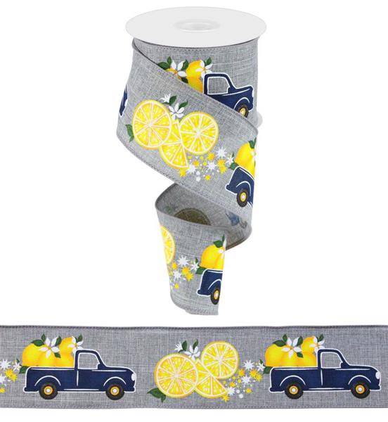 RGC178710 2.5"X10 YD Truck with Lemons on Royal Grey/Yellow/Green/White/Black/Navy