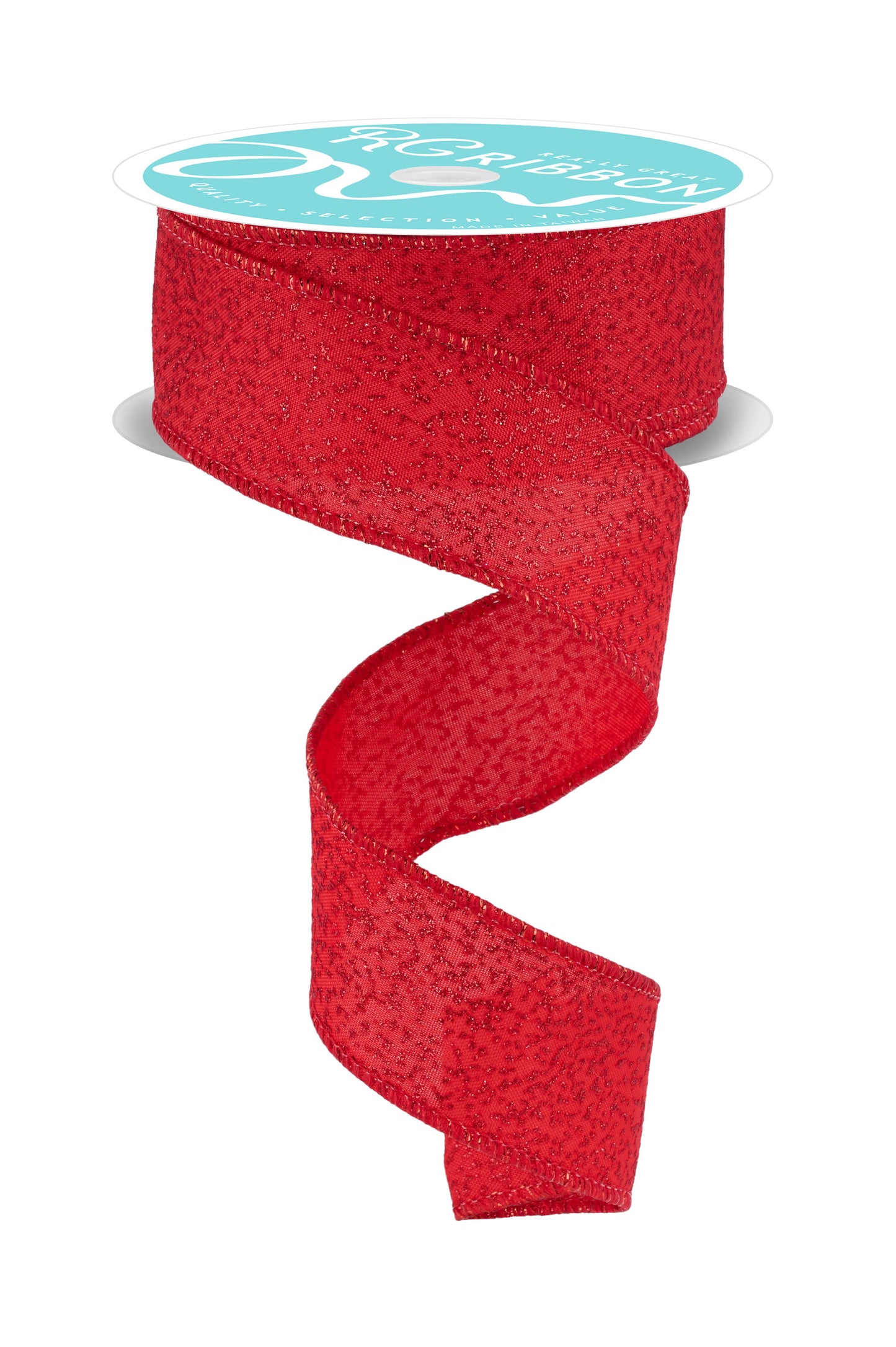 RGF181724 1.5" x 10yd Irregular Spotted Glitter Ribbon – Red – Sparkle Wired Craft Ribbon