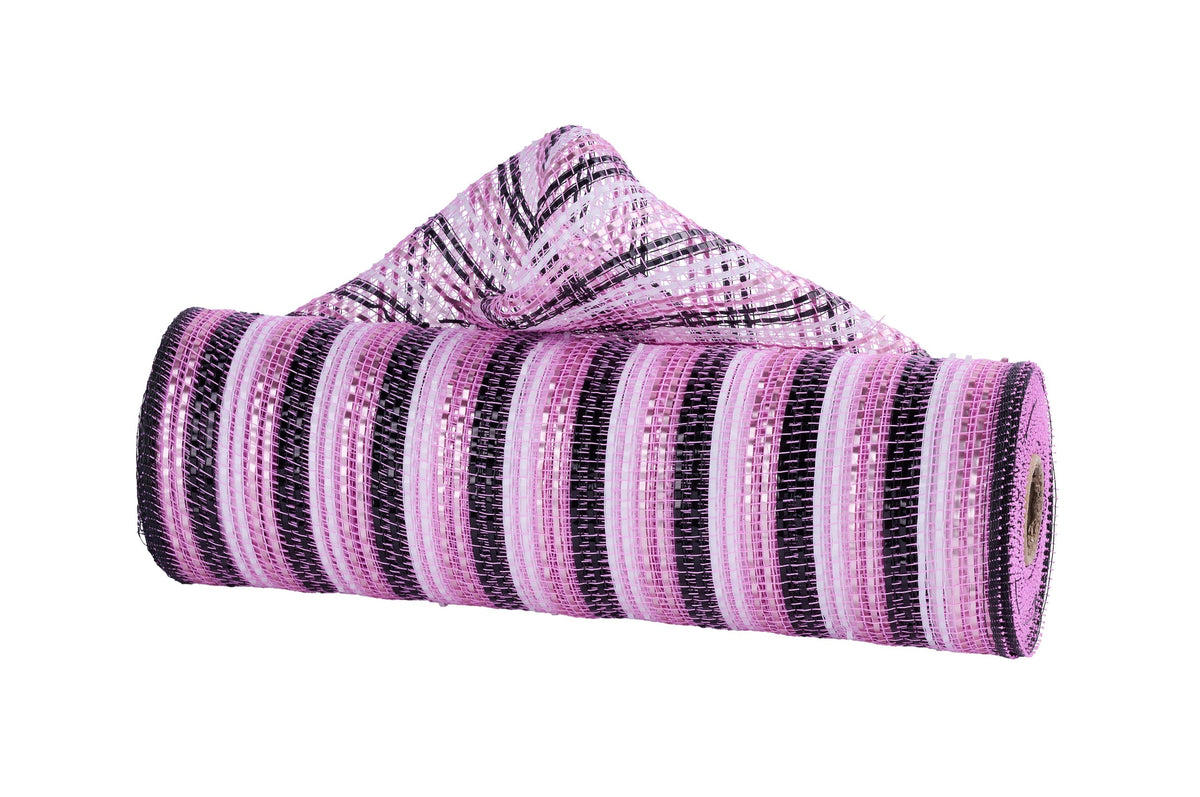 RY8017HK 10.25" x 10yd Wide Foil Mesh Pink/Black/White