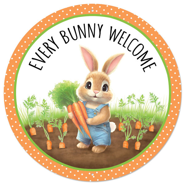 MD1529 12"Dia Metal Every Bunny Welcome Sign Org/Brn/Grn/Blue/Wht/Blk