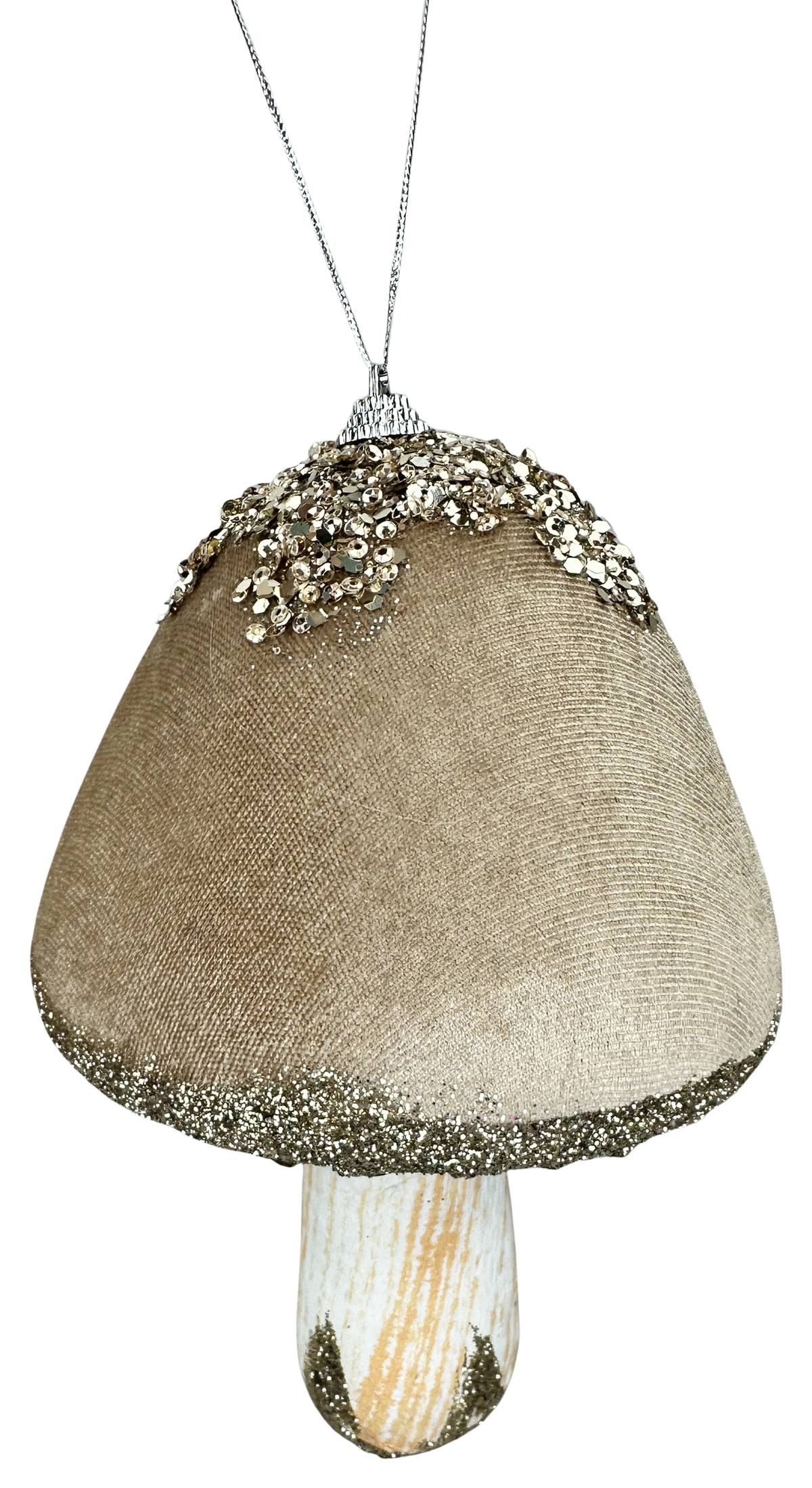 86653TAUPE H7.5xDIA5 Velvet Mushroom Ornament Taupe