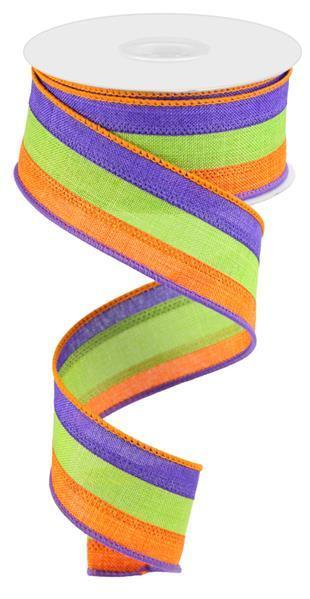 RG016019K 1.5" x 10yd 3 Color 3-In-1 Royal Burlap Purple/Lime Grn/Orange