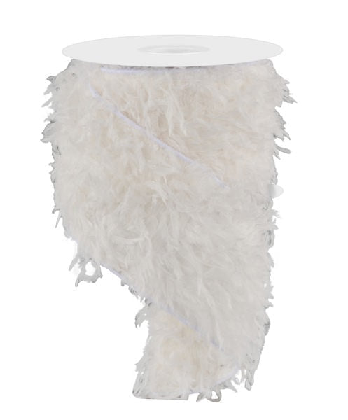 RN588627 4" x 10yd Furry Ribbon White