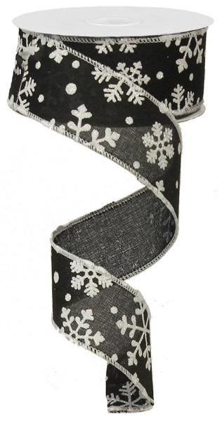 1.5" x 10yd Falling Snow/Royal Black/White