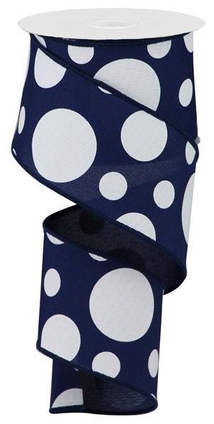 RGA193519 2.5" x 10yd Giant Three Size Dot/Pg Fabric Navy Blue/White