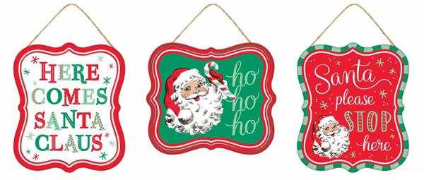 MD1213A6 7"Hx6"L Tin Matte Santa Signs White/Red/Green
