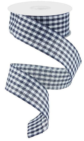 RG0104819 1.5" x 10yd Gingham Check Navy Blue/White