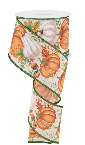 RGE198764 2.5" x 10yd Pumpkin/Gourd/Leaves Crm/Orng/Sage