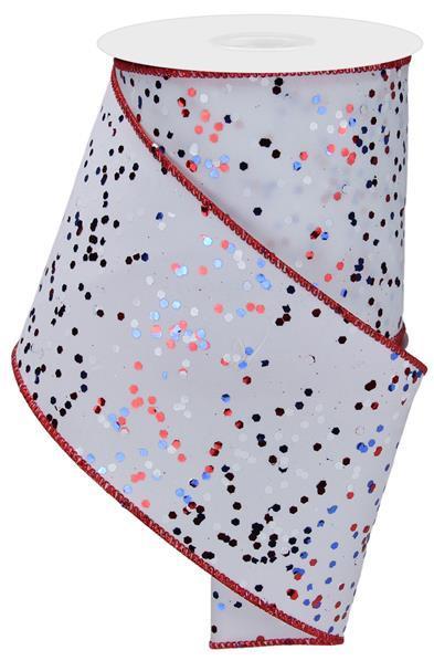 RGE1255A1 4" x 10yd Sprinkled Hex Glitter Finish White/Red/Blue