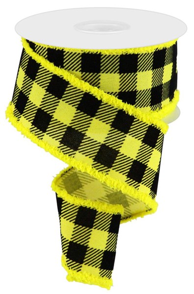 RGA856129 2.5" X 10Yd Velvet Check Squares/Drift Yellow/Black