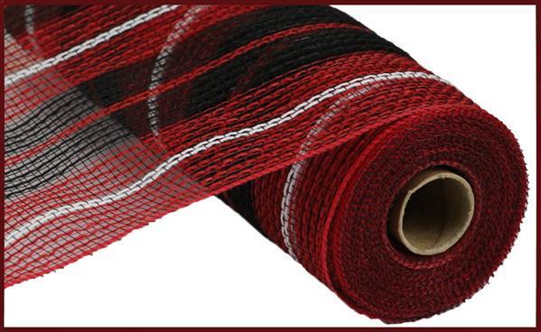 RY8330H9 10.25" x 10yd Faux Jute/Thick Stripe Mesh Red/Black/White
