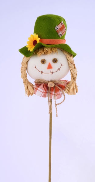 HA9050 15"L Scarecrow Pick W/Bow Orange/Brown/Tan