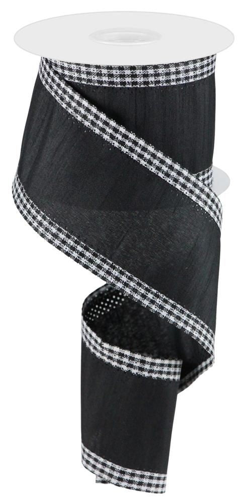 RG0832102 2.5" x 10yd Faux Dupioni Mini Gingham Edge Black/White