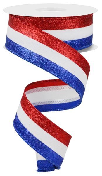 RGA8219A1 1.5" x 10yd 3-In-1 Shimmer Glitter Red/White/Royal Blue