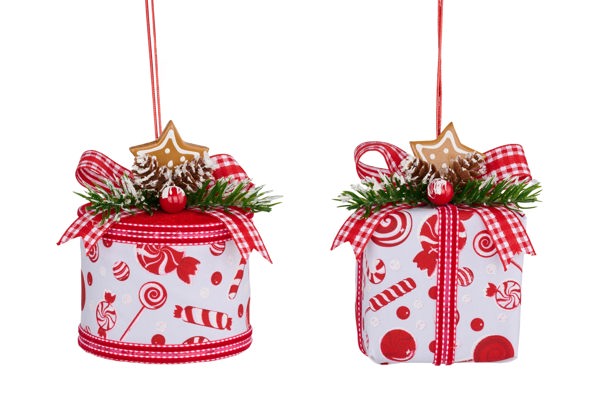 XJ5555 3" x 5" Gift Box Ornament White/Red/Green