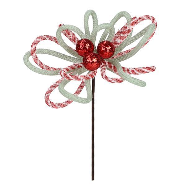 XP3818EE 12"L Snowdrift/Jute Glitter Ball Pick Red/White/Sage Green