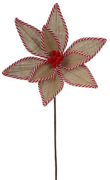 XS389218 21"L Felt Poinsettia Stem Natural/Red/White