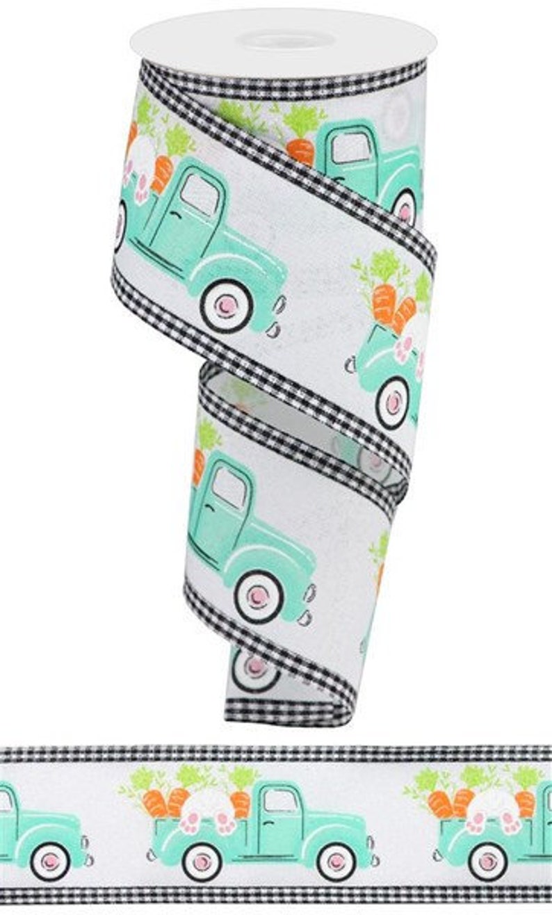 RG08308 2.75" x 10yd Truck W/Bunny/Carrot/Gingham Wht/Pnk/Orng/Grn/Black