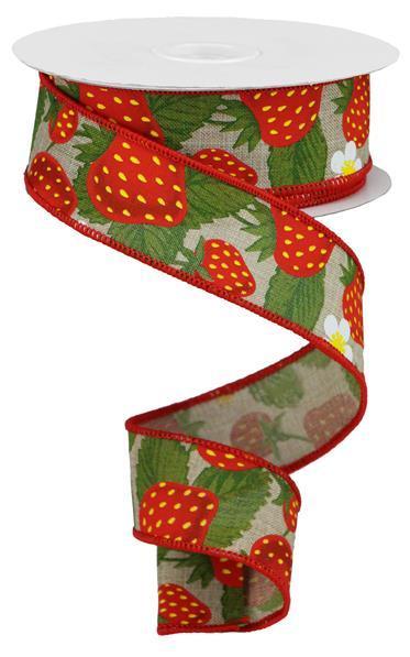 RGA118318 1.5" x 10yd Strawberries On Royal Nat/Yellow/Red/Green