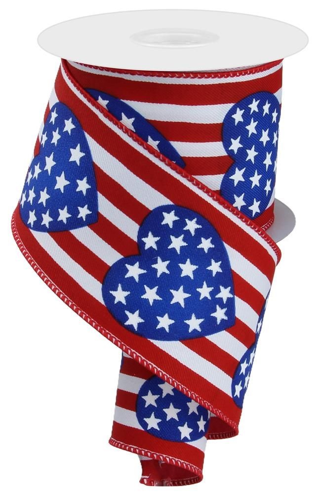 RGE126127 2.5" x 10yd Stars in Heart/Vertical Stripe White/Red/Blue