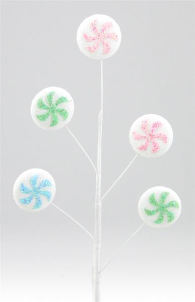XS9956K4 22"H Styrofoam Peppermint Glitter Spray Pink/Ice Blue/Mint