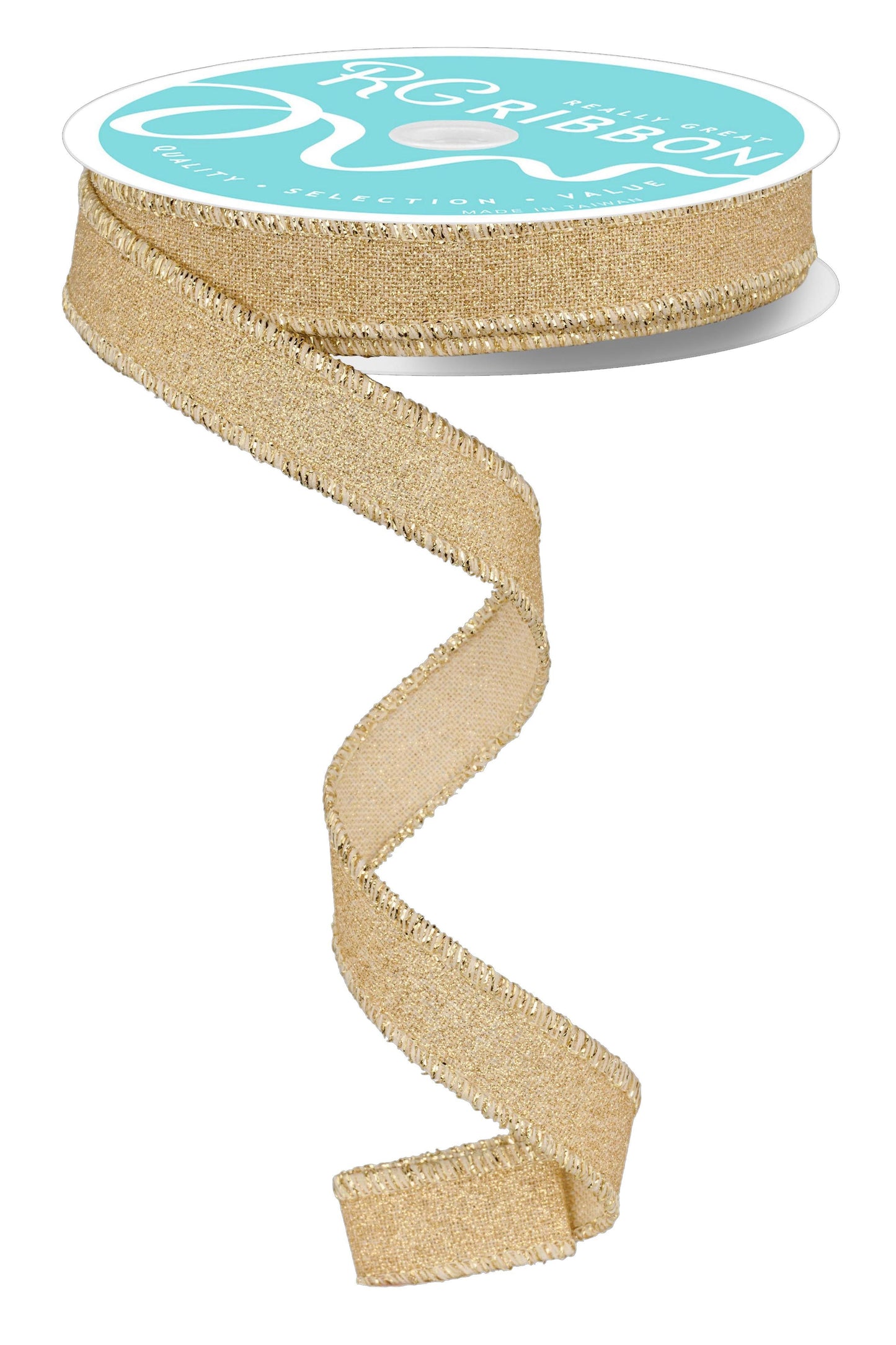 RGF1096YH 5/8" x 10yd Fine Glitter on Royal Ribbon – Light Gold – Sparkle Wired Ribbon