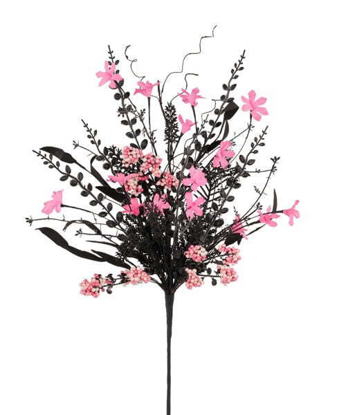 FH807156 24"L Fabric Flower/Eva Leaf/Beads Spray Black/Hot Pink/White