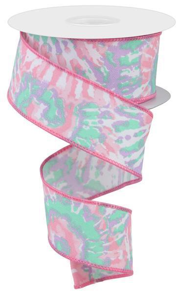 RGE1234AN 1.5" x 10yd Multi Color Tie Dye/Diagonal White/Tt Pink/Mint/Lav